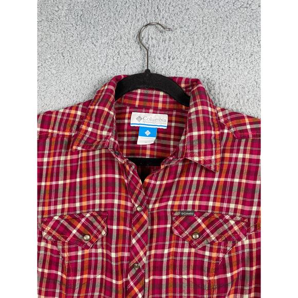 Columbia Womens Size M Pink Orange Long Sleeve Button Snap Shirt - Picture 5 of 12